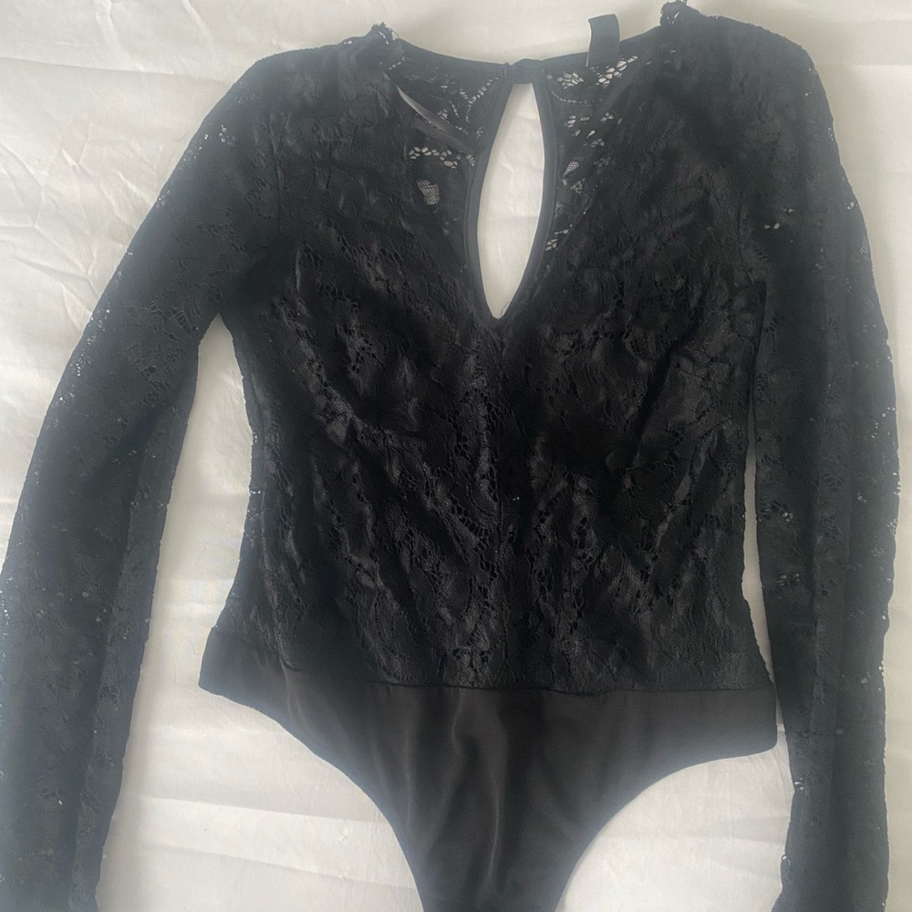 Black lace v neck sexy body suit